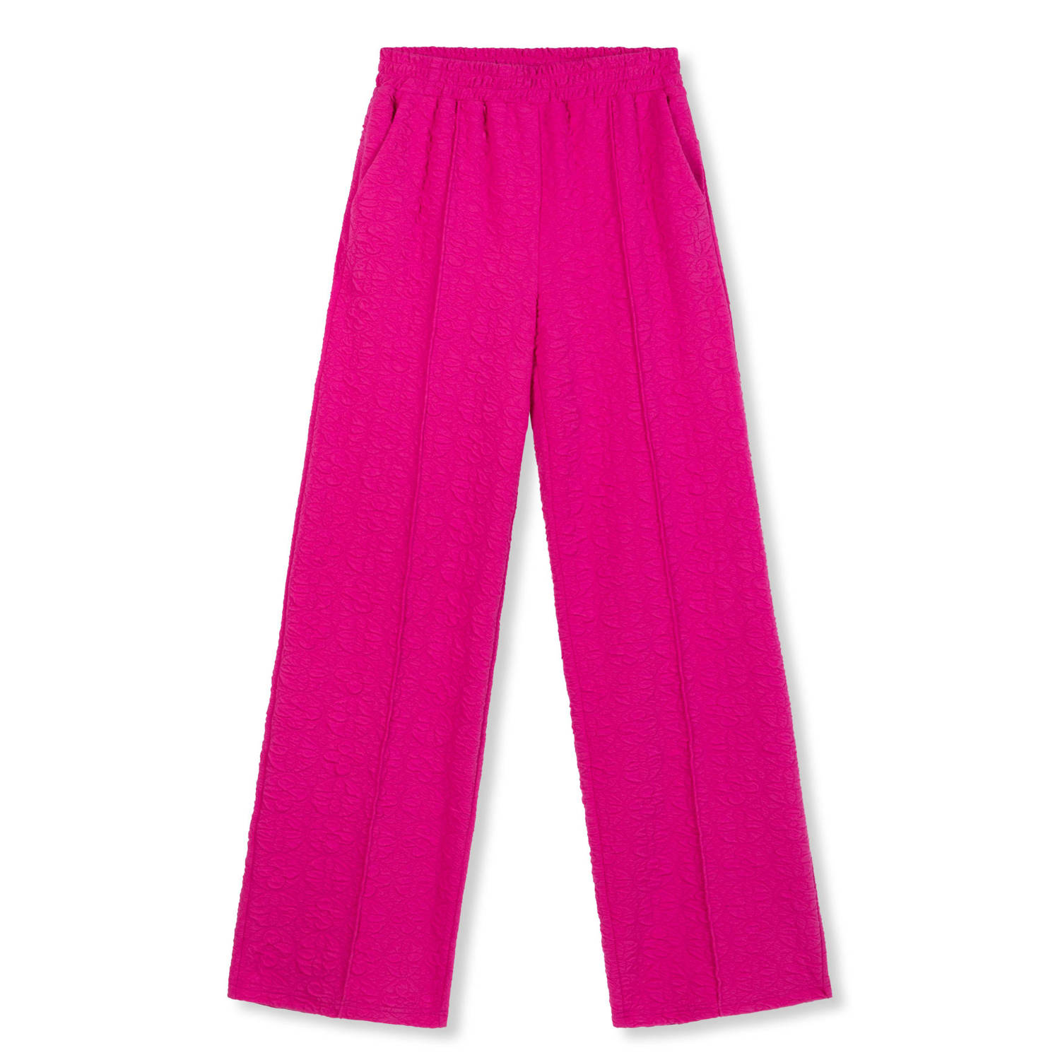 Refined Department high waist wide leg pantalon Rita met ingebreid patroon en textuur fuchsia