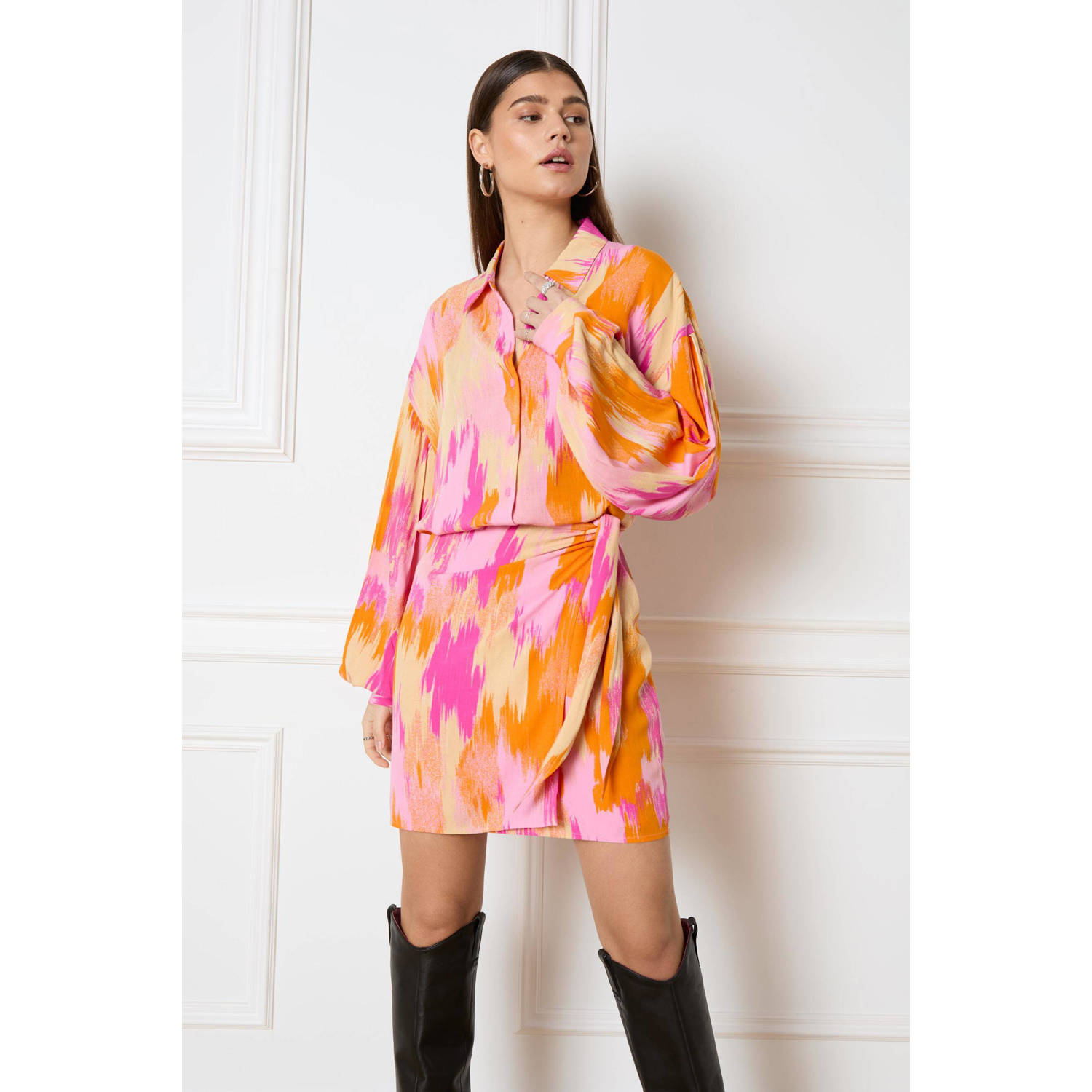 Refined Department rok Estelle met all over print roze oranje geel