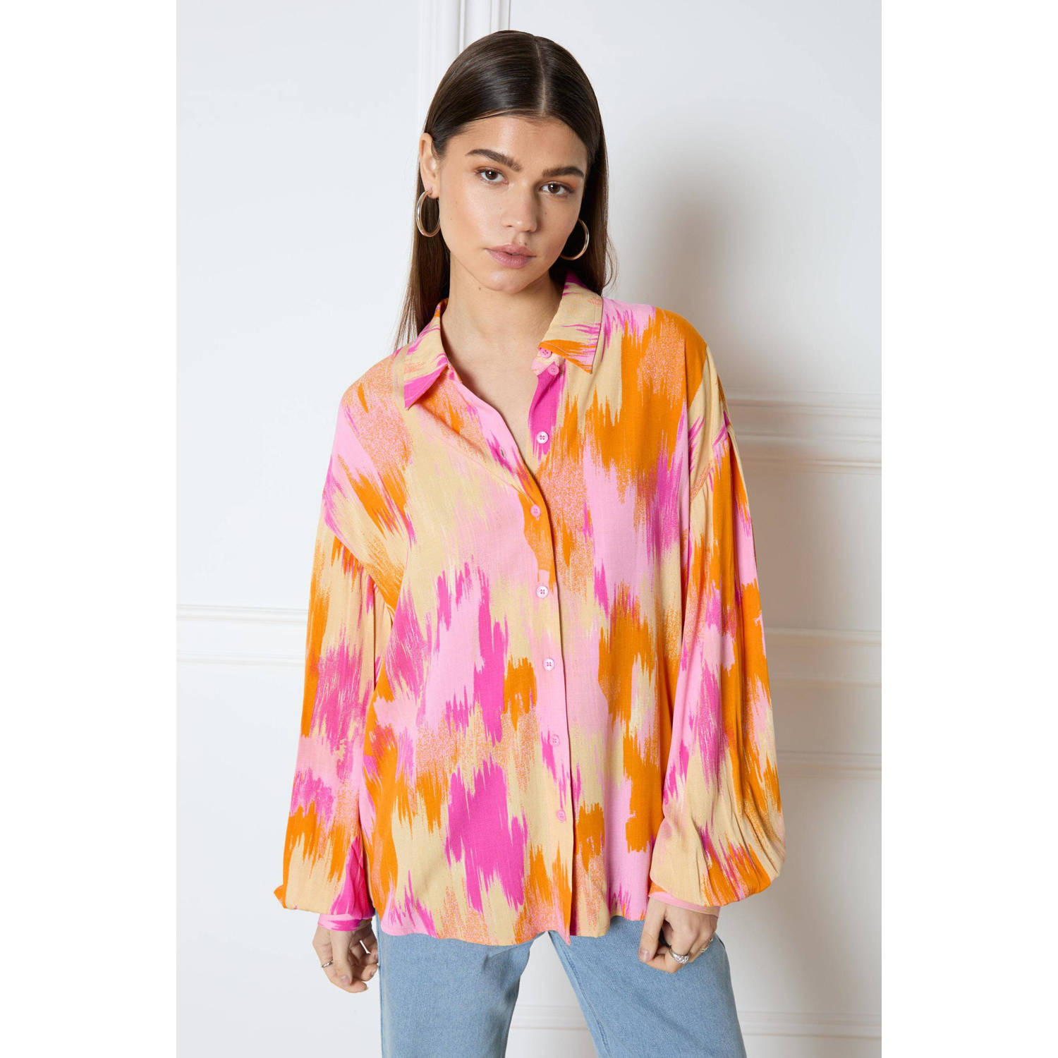 Refined Department blouse Faya met all over print roze oranje geel