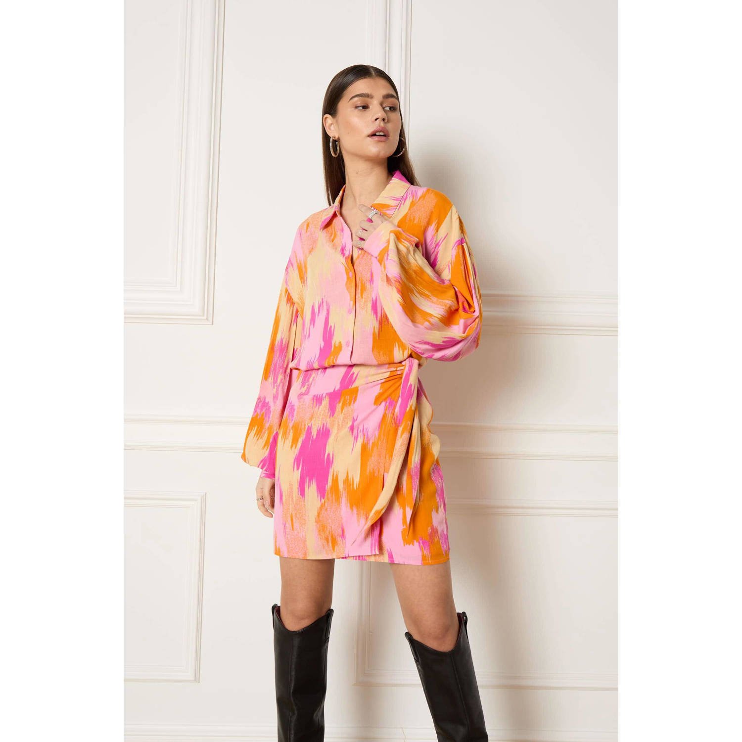 Refined Department blouse Faya met all over print roze oranje geel