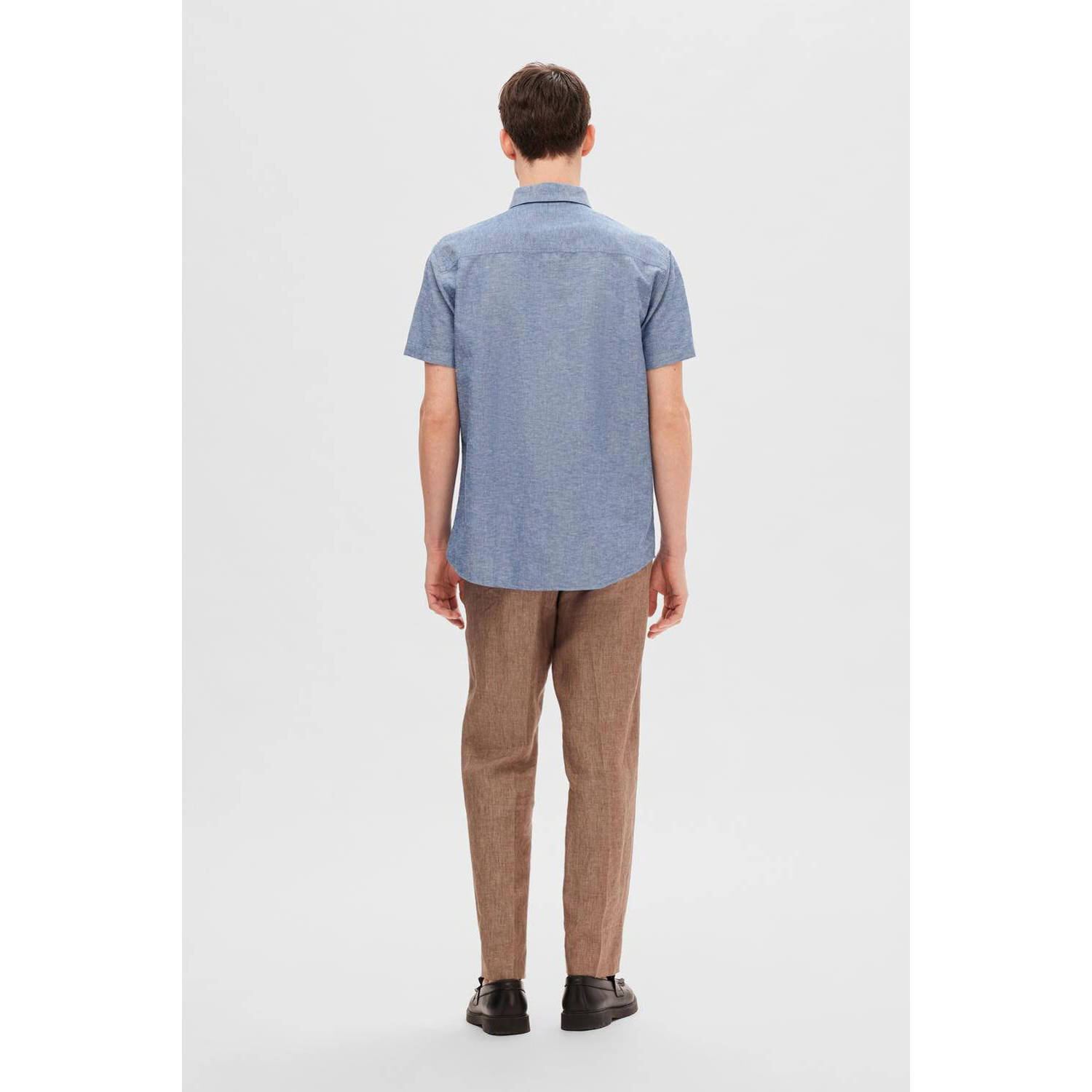 SELECTED HOMME gemêleerd regular fit overhemd SLHREG blauw