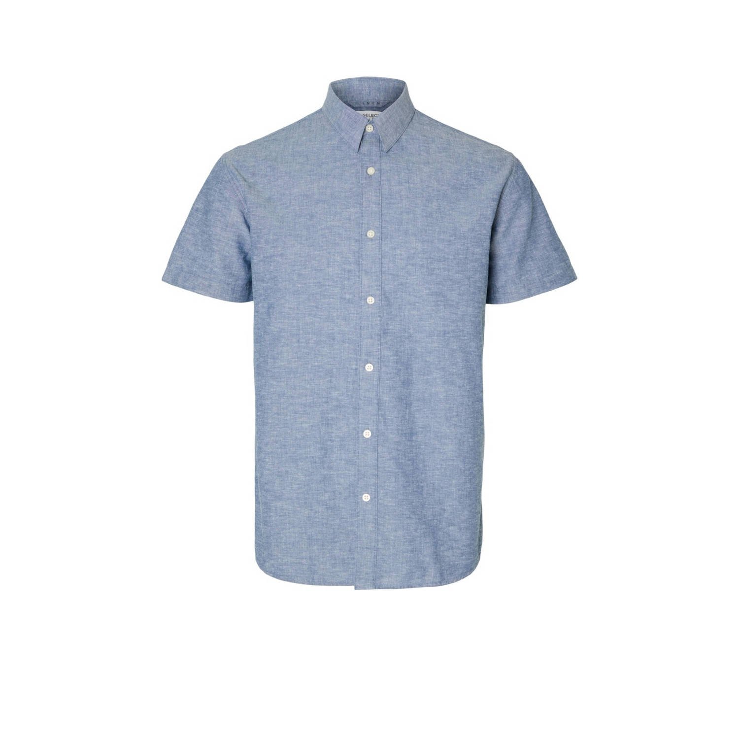 SELECTED HOMME gemêleerd regular fit overhemd SLHREG blauw