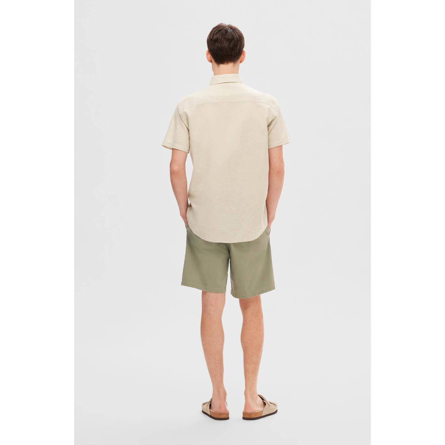 SELECTED HOMME gemêleerd regular fit overhemd SLHREG beige