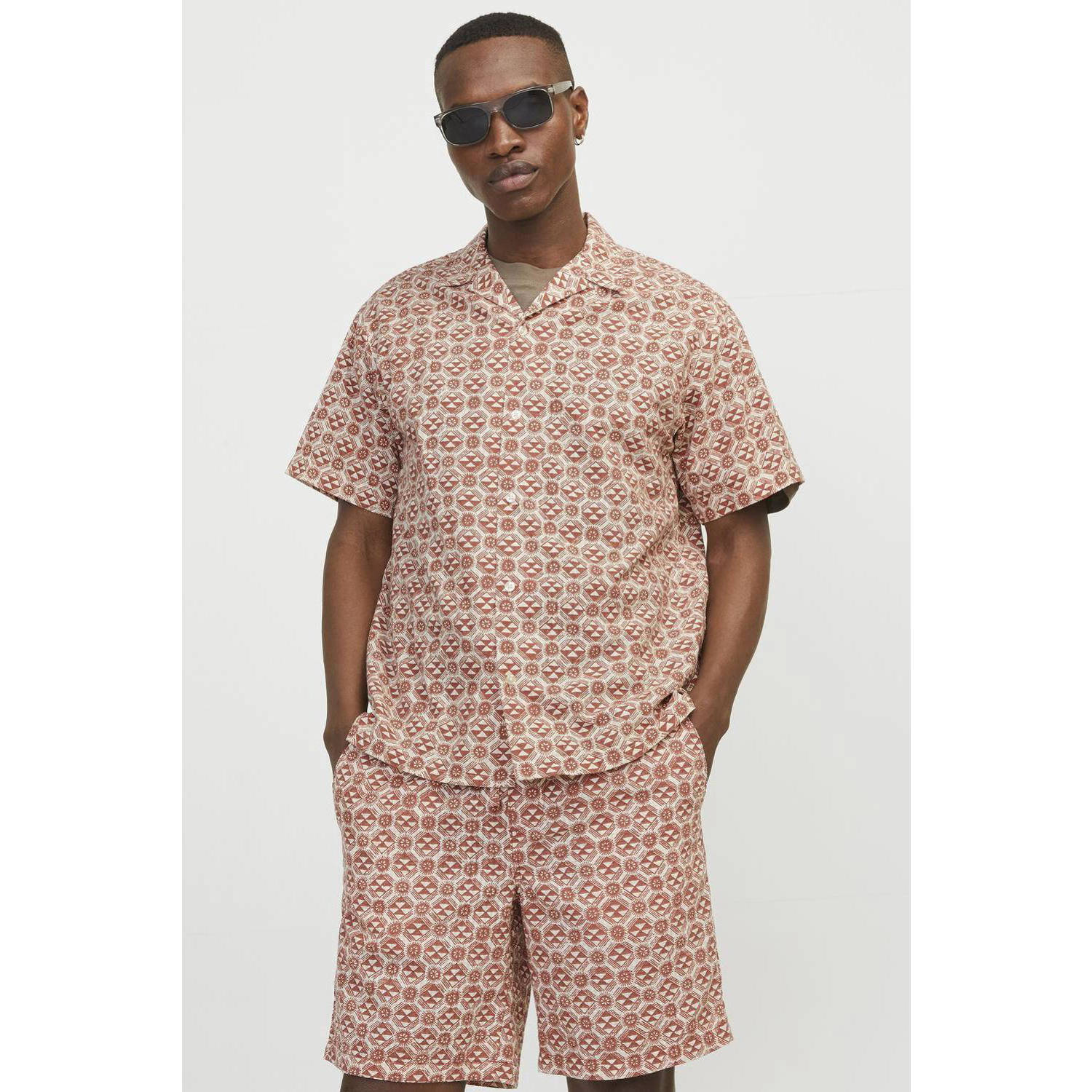 JACK & JONES ORIGINALS regular fit overhemd met all over print rood