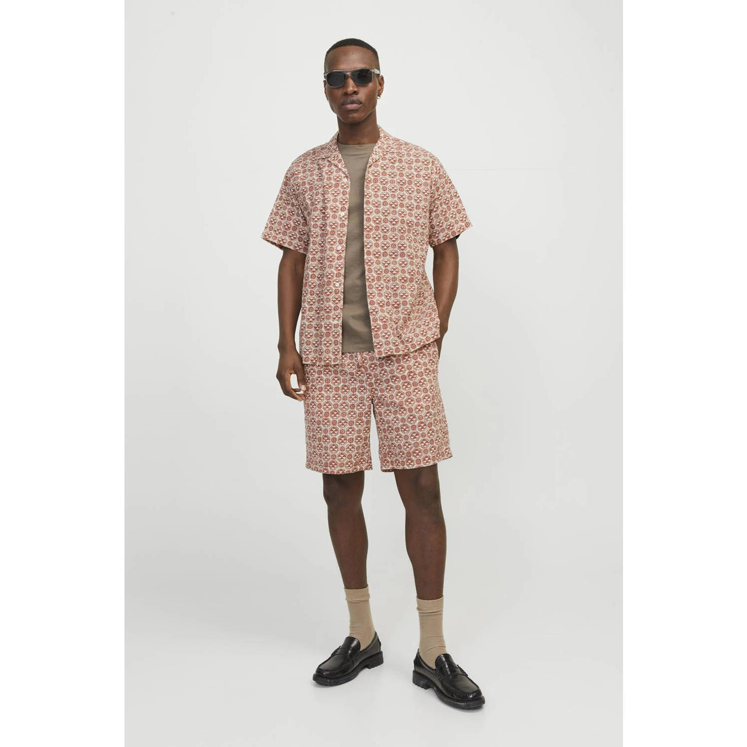 JACK & JONES ORIGINALS regular fit overhemd met all over print rood