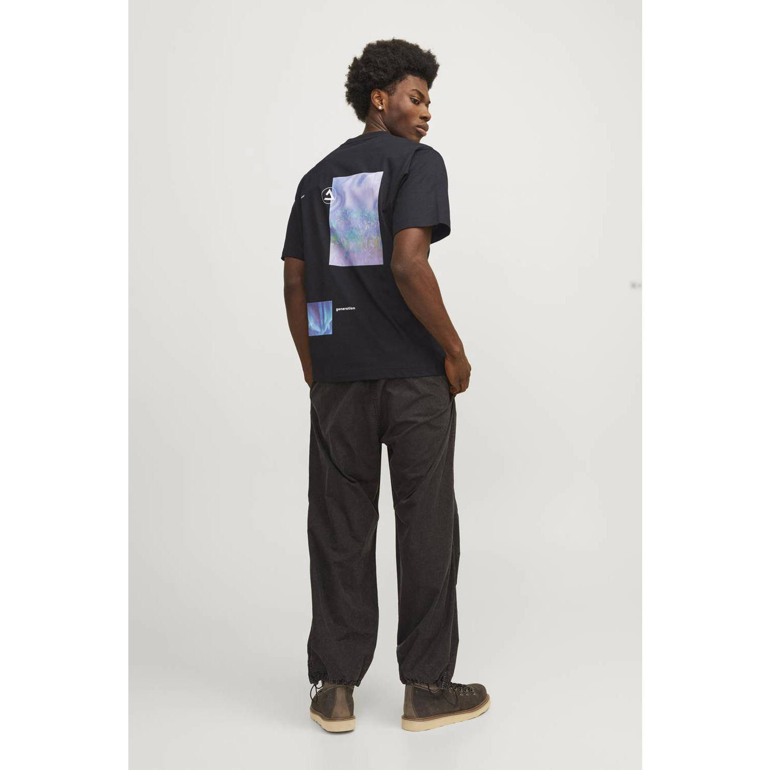 JACK & JONES CORE T-shirt JCOSOLARRIZE met backprint zwart