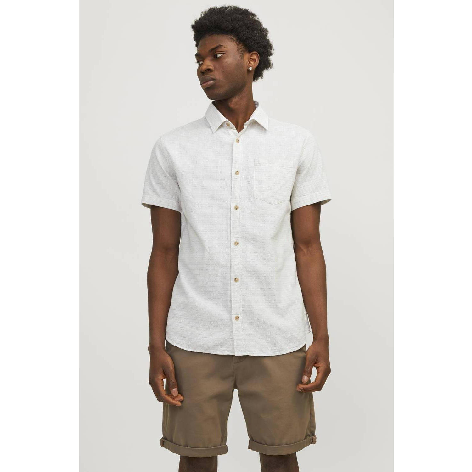 JACK & JONES ESSENTIALS gemêleerd slim fit overhemd JJEABEL cloud dancer