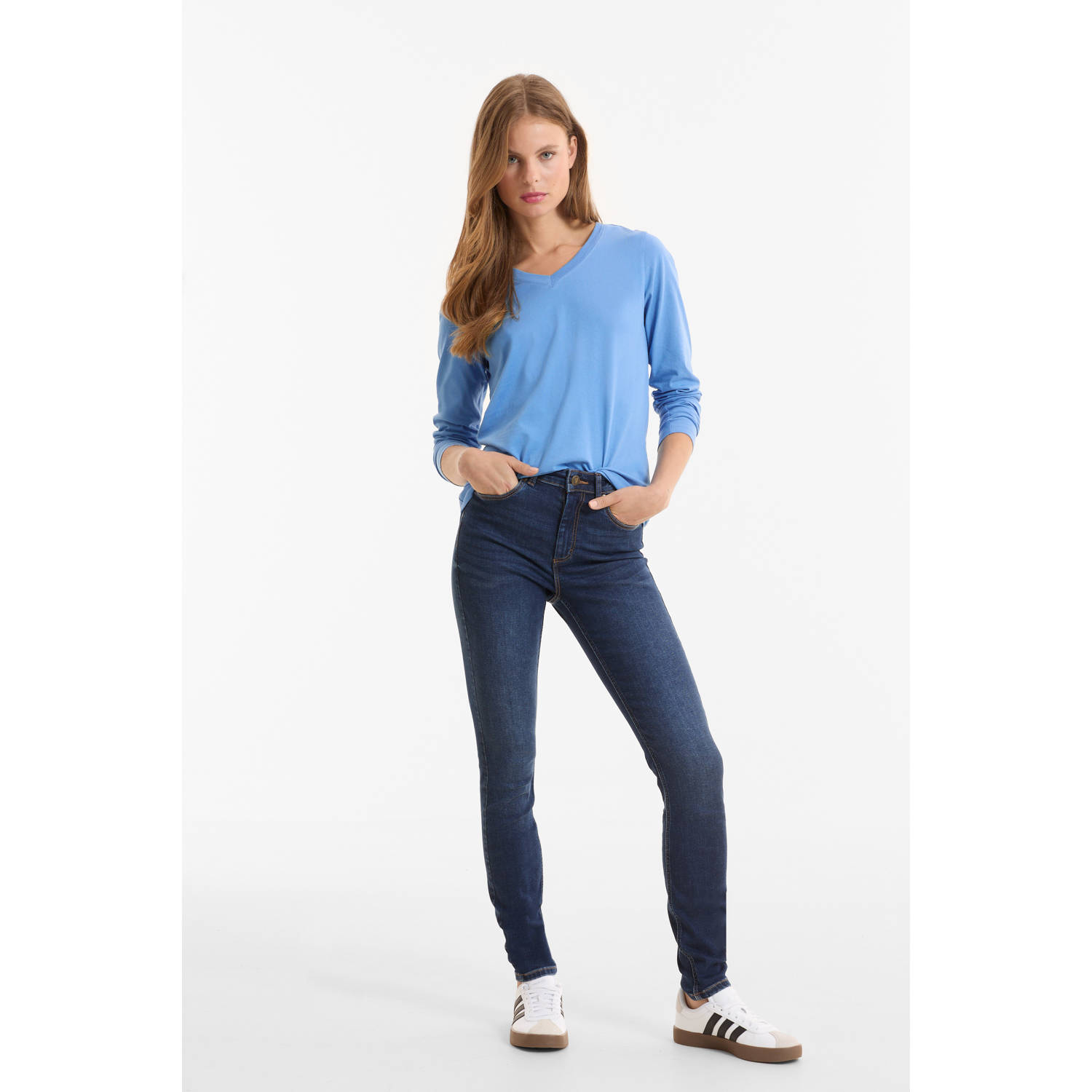Anytime high waist skinny jeans donkerblauw