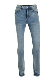 thumbnail: Medium blue denim dames anytime high waist skinny jeans van denim met rits- en knoopsluiting en effen