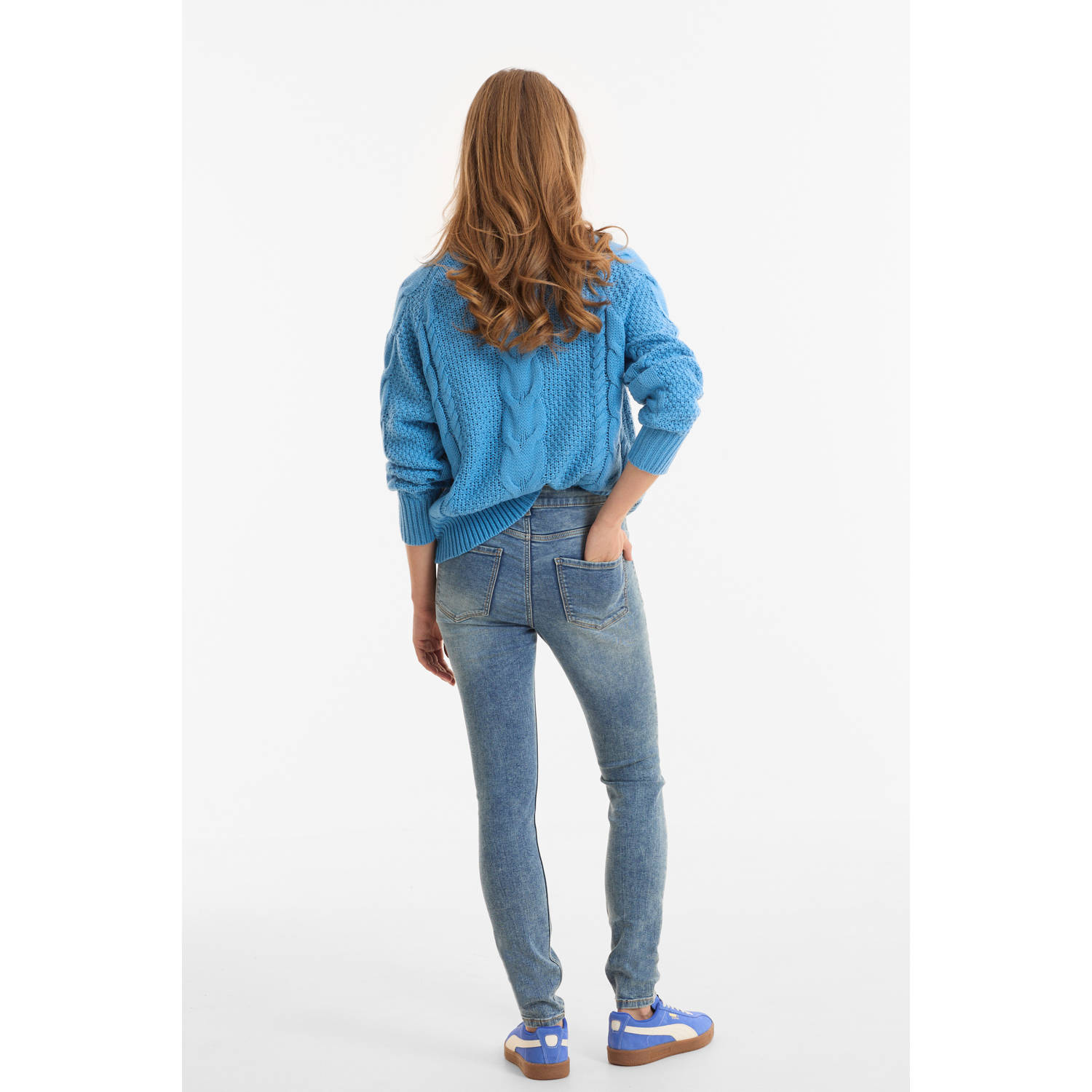 anytime mid rise skinny jeans crackled gewassen blauw