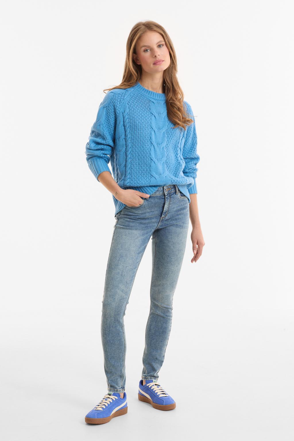 Grey denim dames Anytime regular waist skinny jeans crackled gewassen van denim met rits- en knoopsluiting en effen