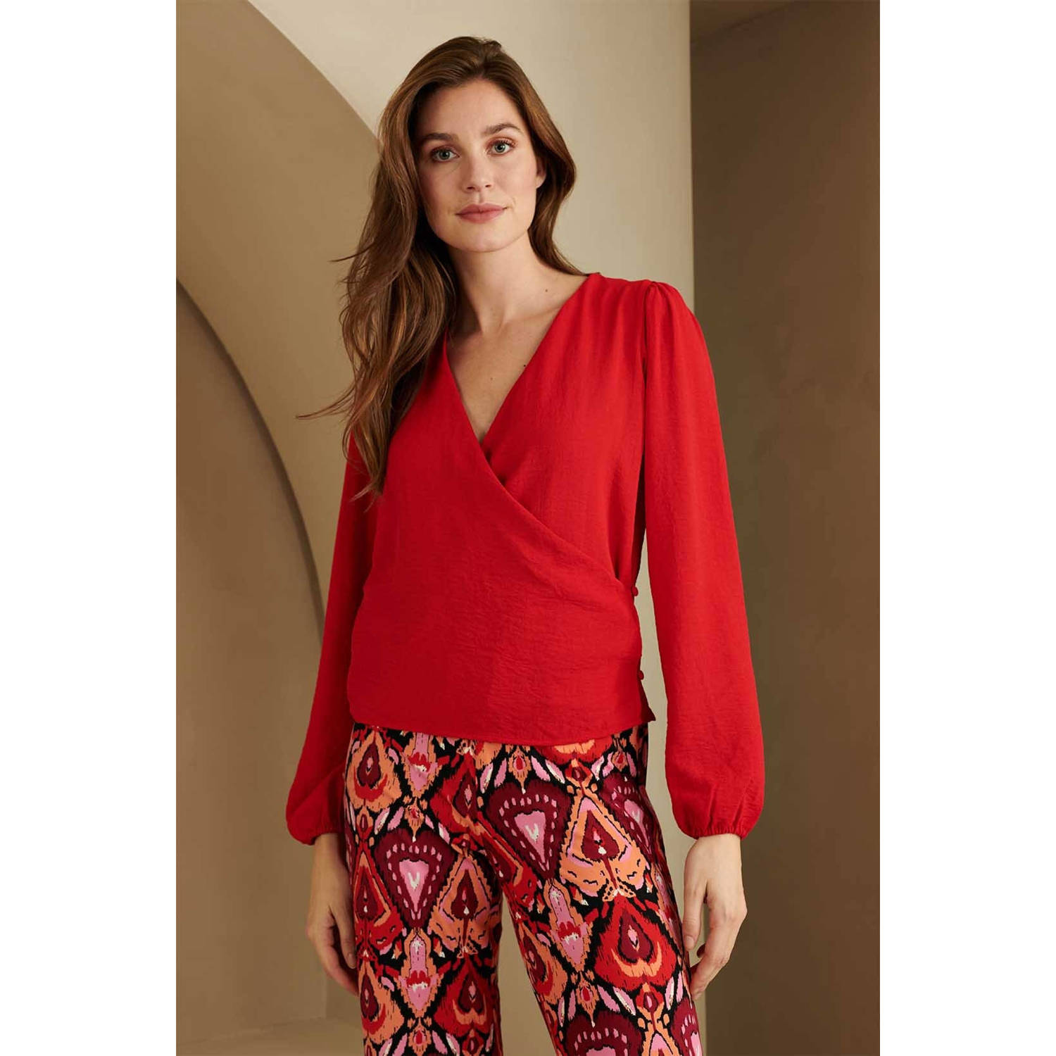 Lofty Manner Scarlette Blouse Lange Mouw Top Red Dames