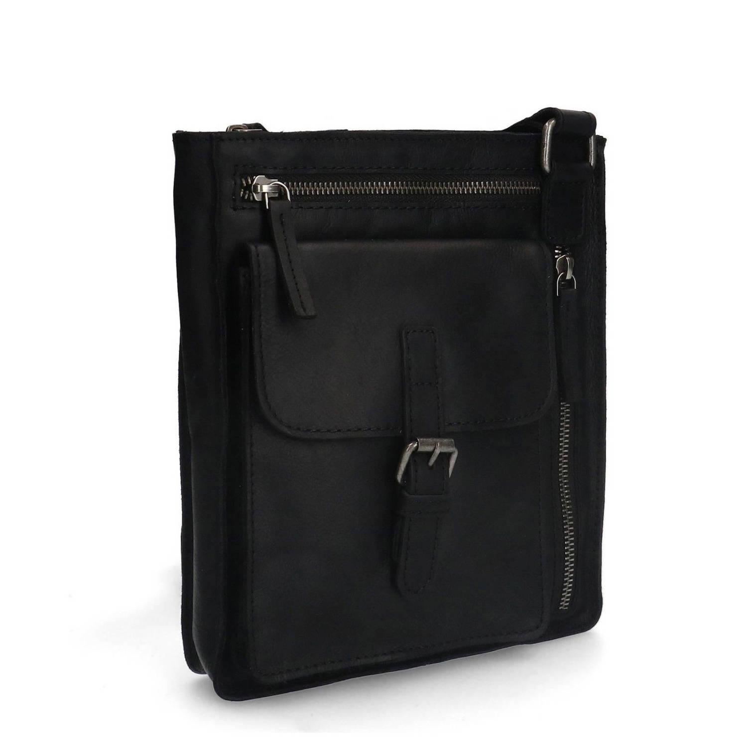No Stress leren crossbody tas zwart