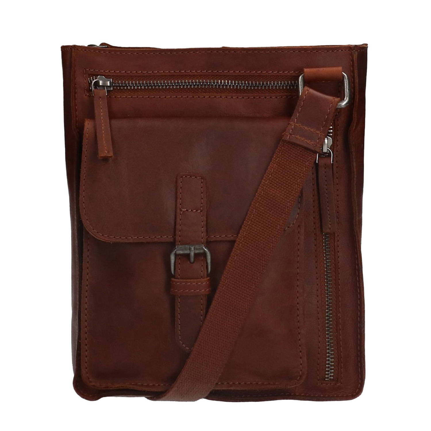 No Stress leren crossbody tas bruin