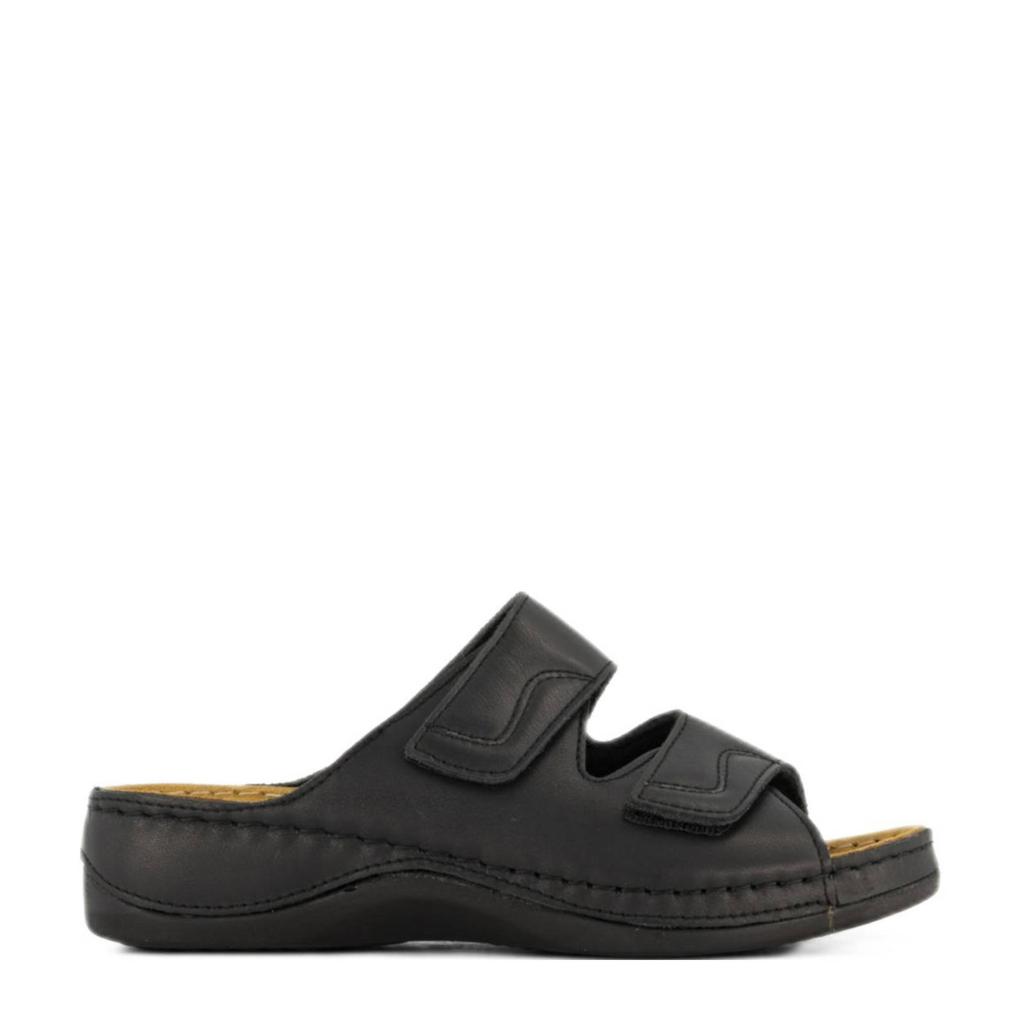 Zwarte dames Medicus leren slippers van imitatieleer pu/ leer/textiel met klittenband