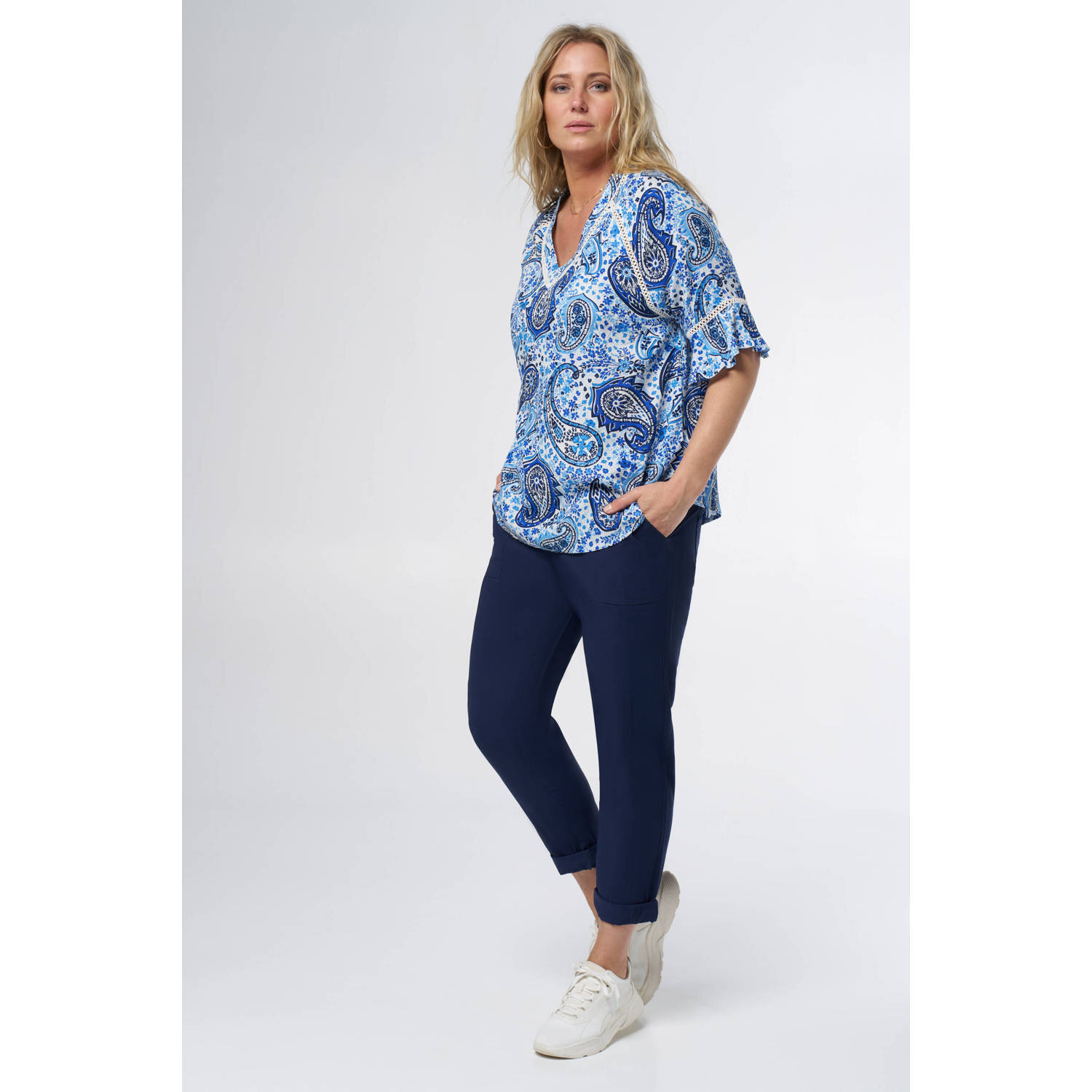 MS Mode top met all over print blauw