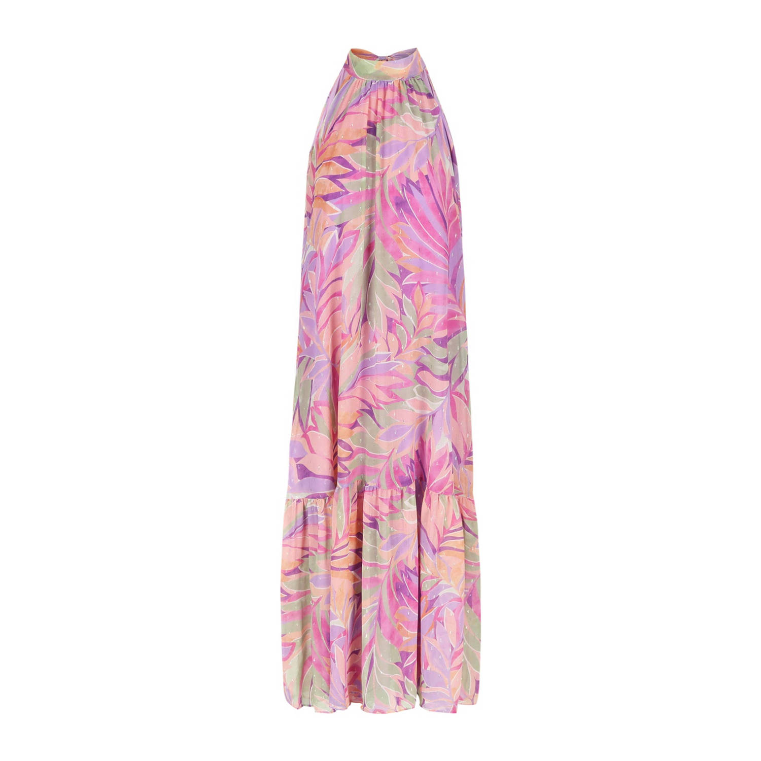 LOLALIZA maxi jurk met bladprint roze oranje lila