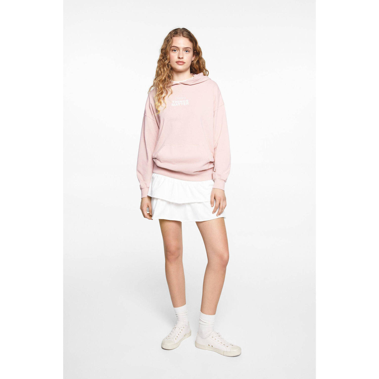 Mango Kids hoodie met tekst roze