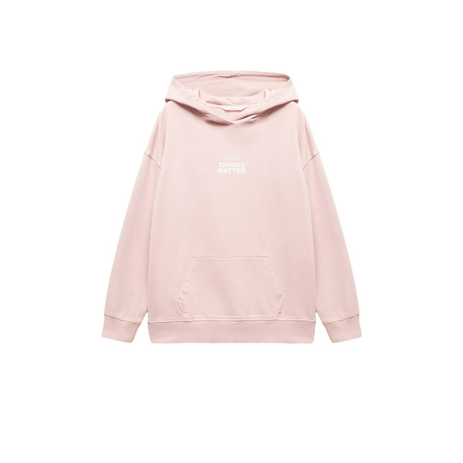 Mango Kids hoodie met tekst roze Sweater Meisjes Katoen Capuchon Tekst 152(XXS)