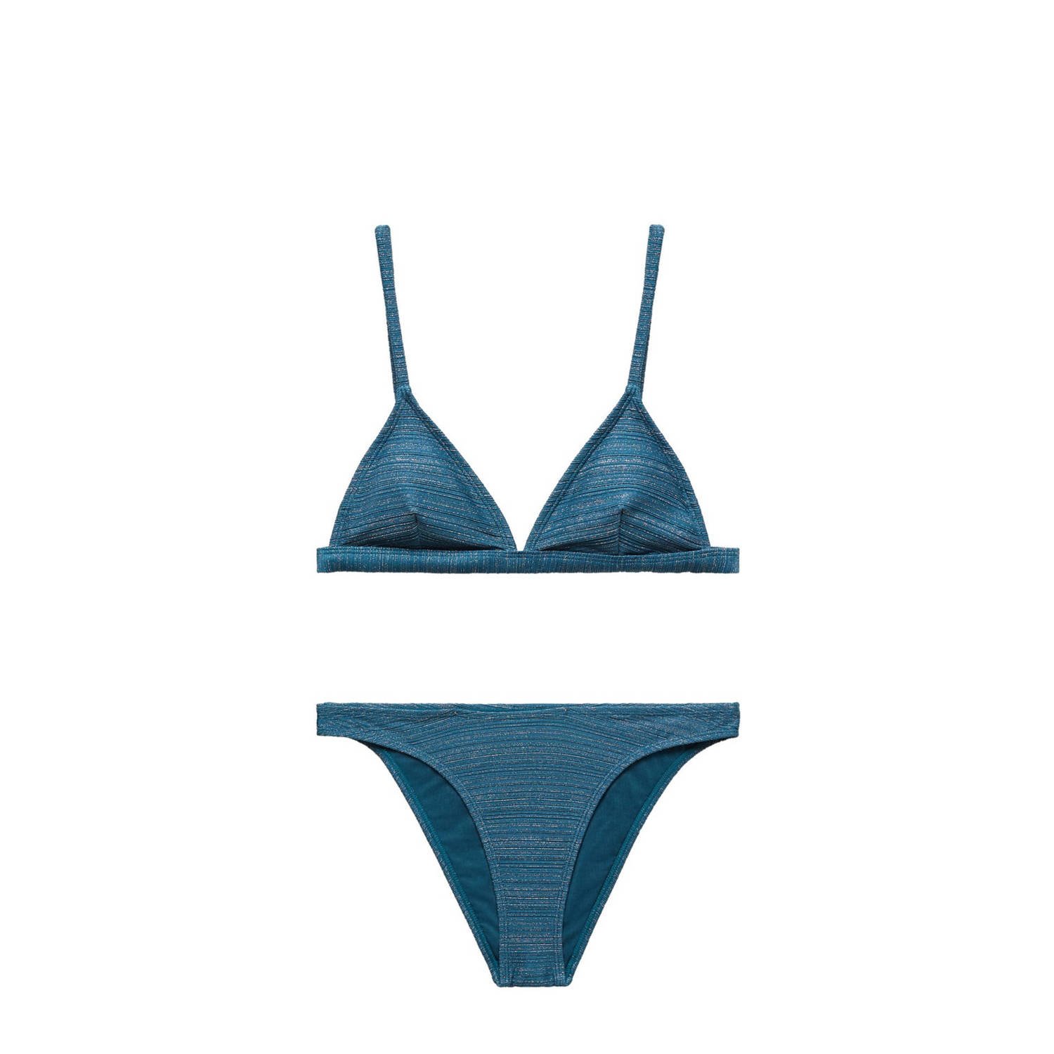 Mango Kids triangel bikini met lurex blauw Meisjes Polyamide Effen 152(XXS)