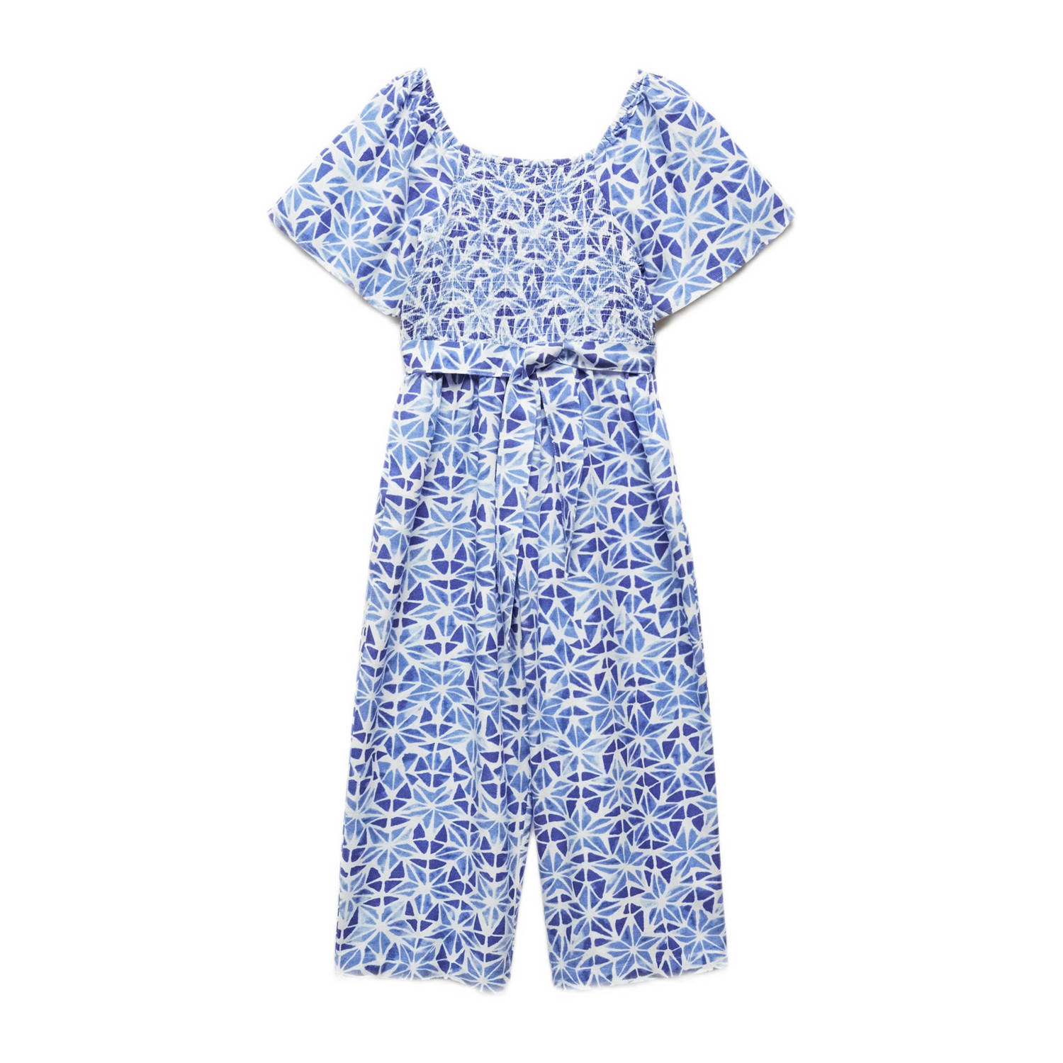 Mango Kids jumpsuit met all over print blauw Meisjes Viscose Ronde hals 134