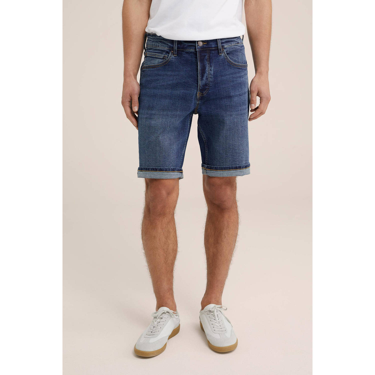WE Fashion Blue Ridge slim fit short donkerblauw