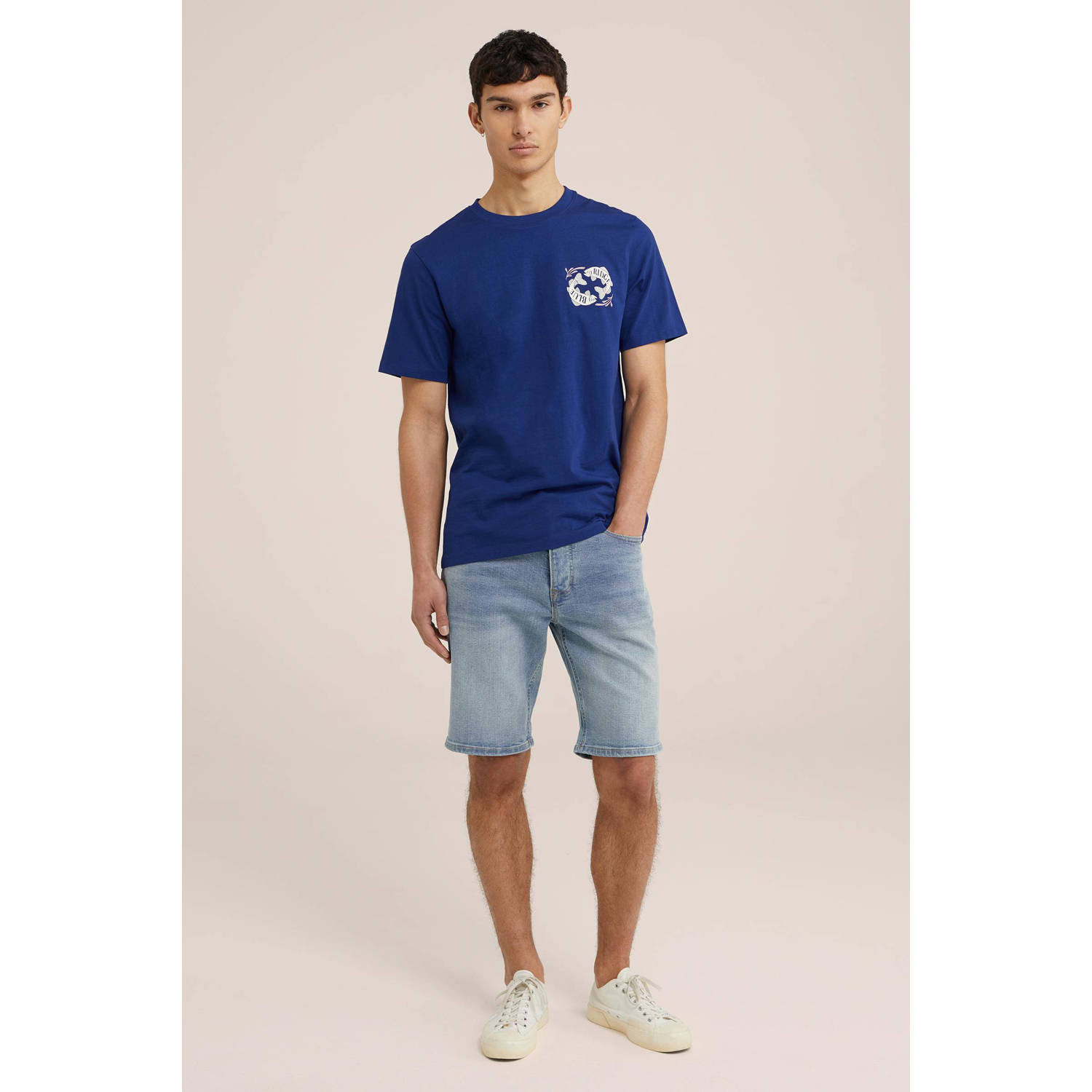 WE Fashion Blue Ridge slim fit short lichtblauw