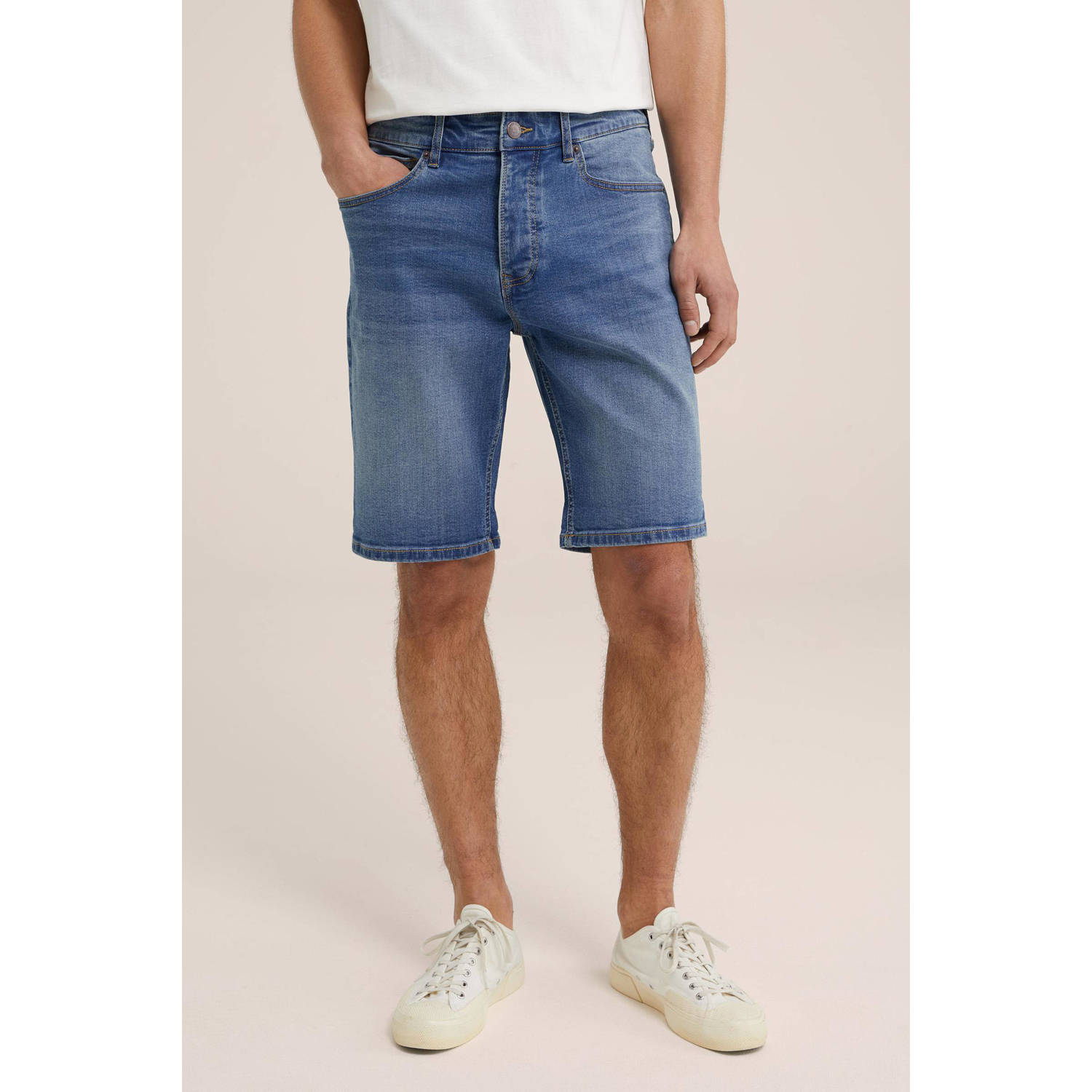 WE Fashion Blue Ridge slim fit short blauw