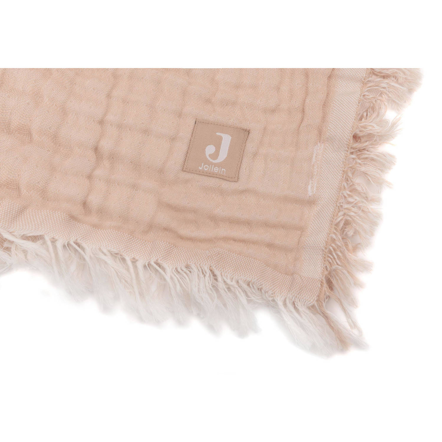 Jollein leidkantdeken 120x120cm Fringe Moonstone Ivory