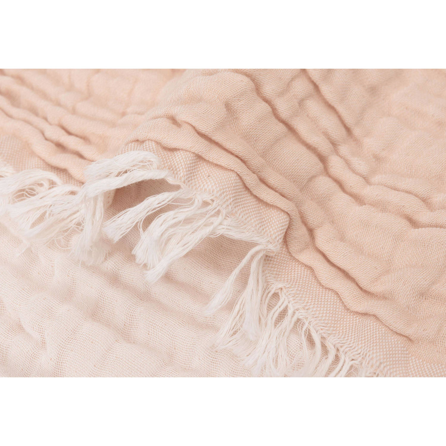 Jollein leidkantdeken 120x120cm Fringe Moonstone Ivory