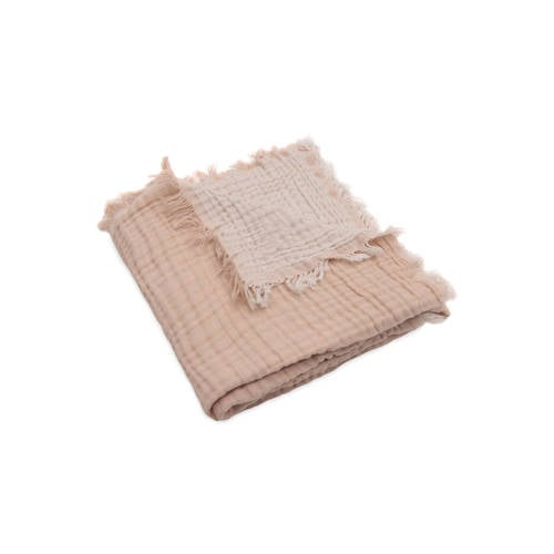 Jollein leidkantdeken 120x120cm Fringe Moonstone/Ivory afbeelding