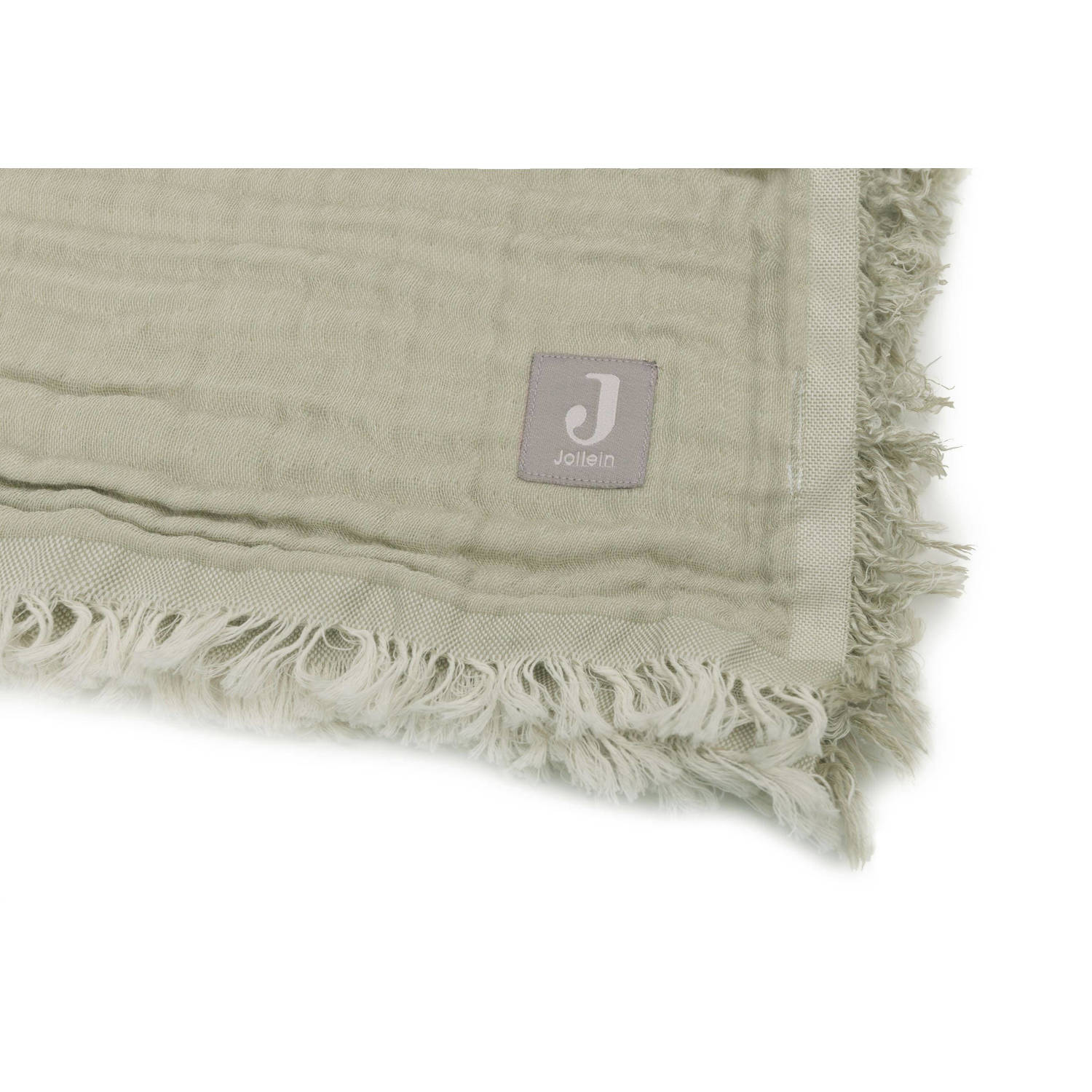 Jollein ledikantdeken 120x120cm Fringe Olive Green Ivory