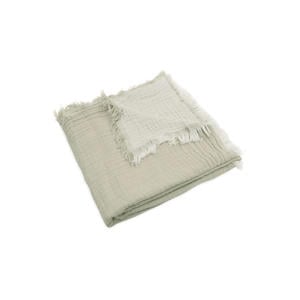 ledikantdeken 120x120cm Fringe Olive Green/Ivory