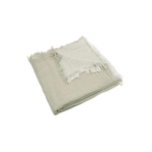 ledikantdeken 120x120cm Fringe Olive Green/Ivory