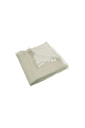 ledikantdeken 120x120cm Fringe Olive Green/Ivory
