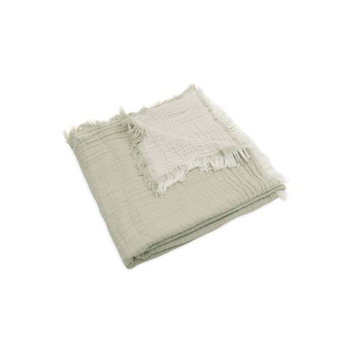 Jollein ledikantdeken 120x120cm Fringe Olive Green/Ivory afbeelding