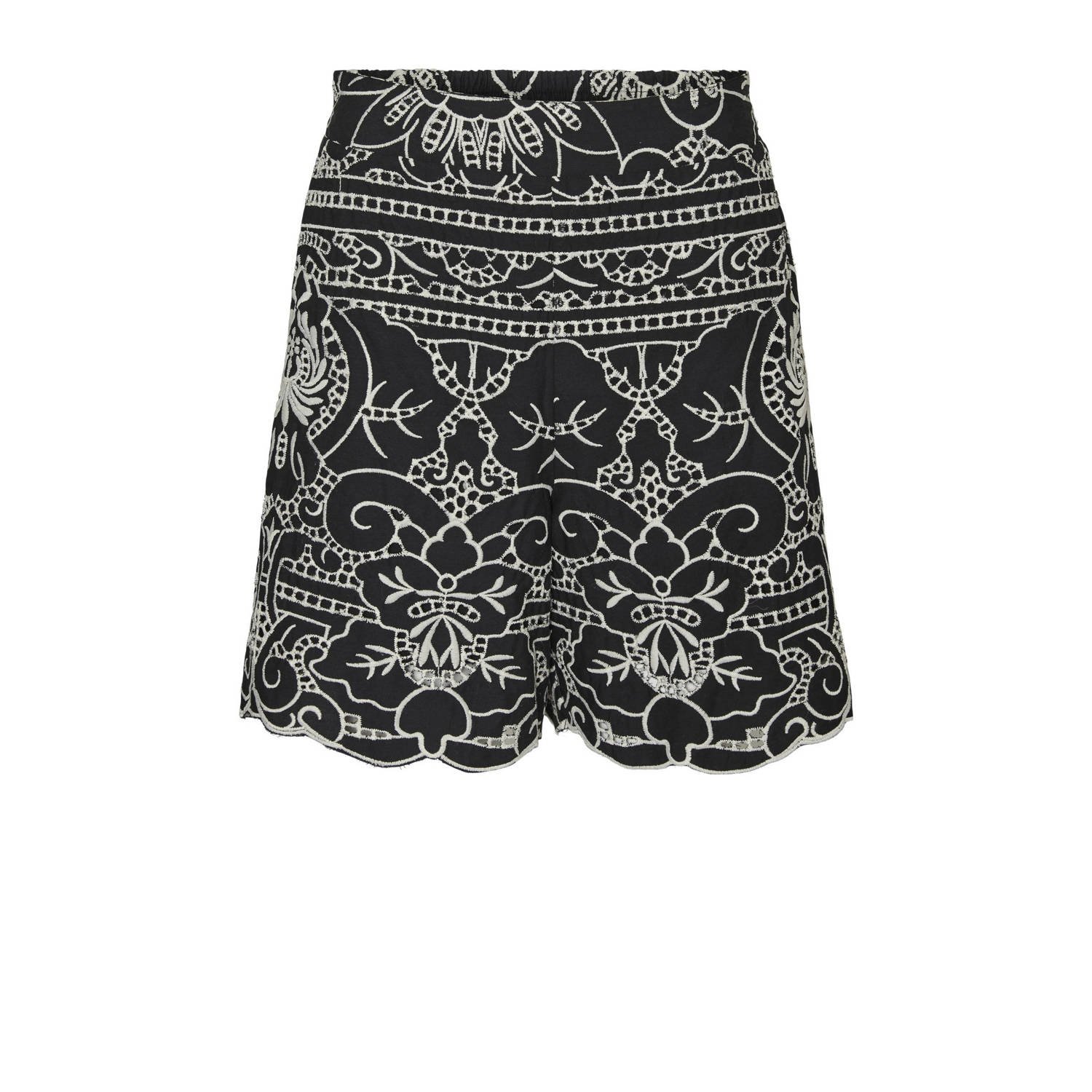 VERO MODA high waist loose fit short VMBLOND met all over print zwart wit