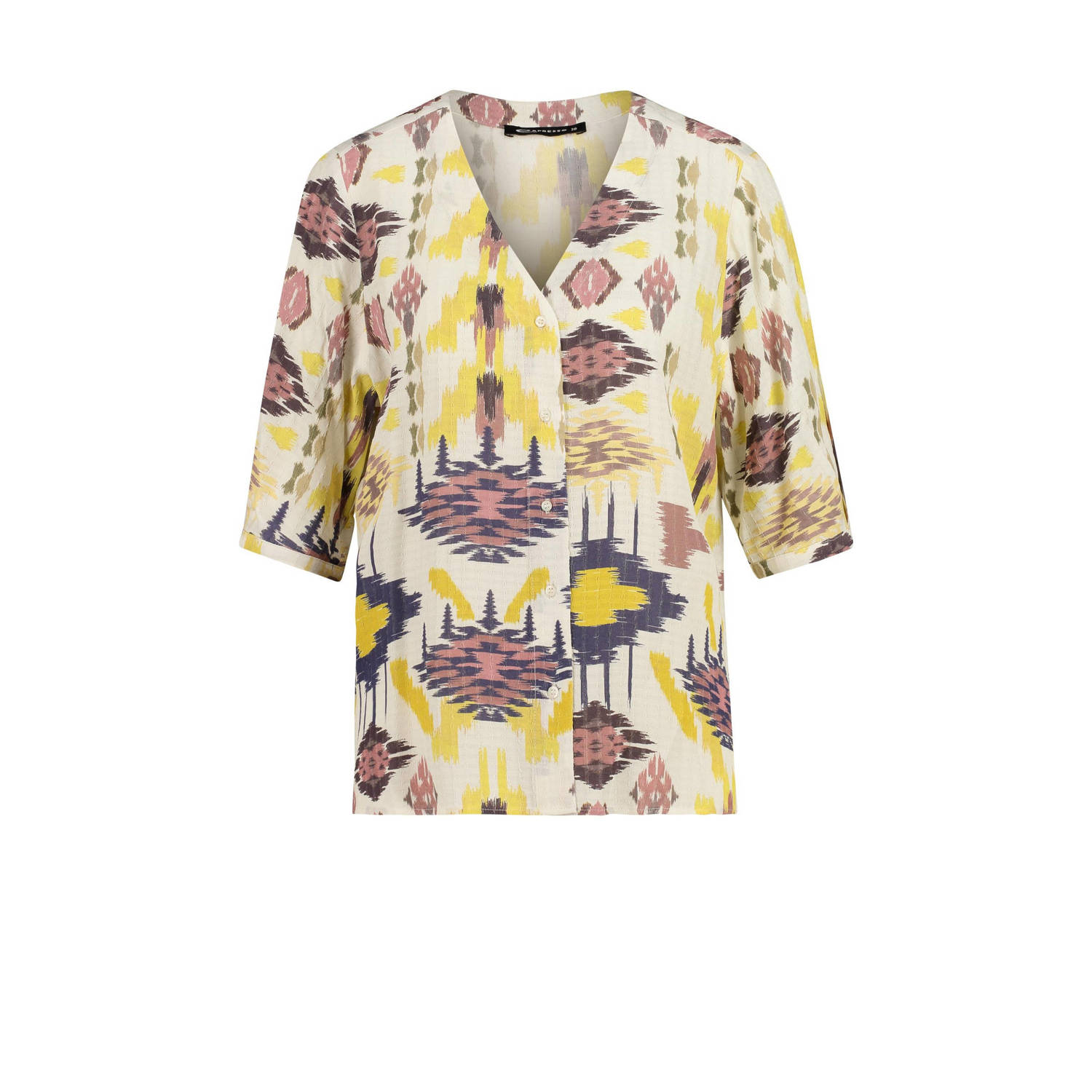 Expresso blouse met all over print ecru geel paars