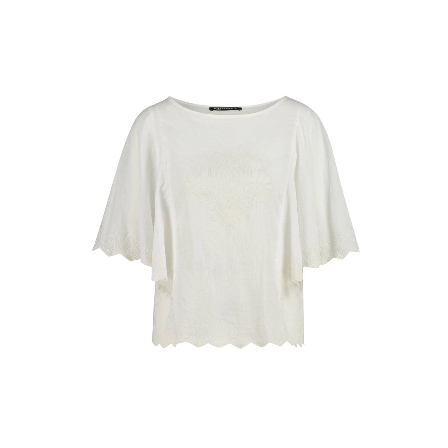 Expresso top met logo en borduursels ecru