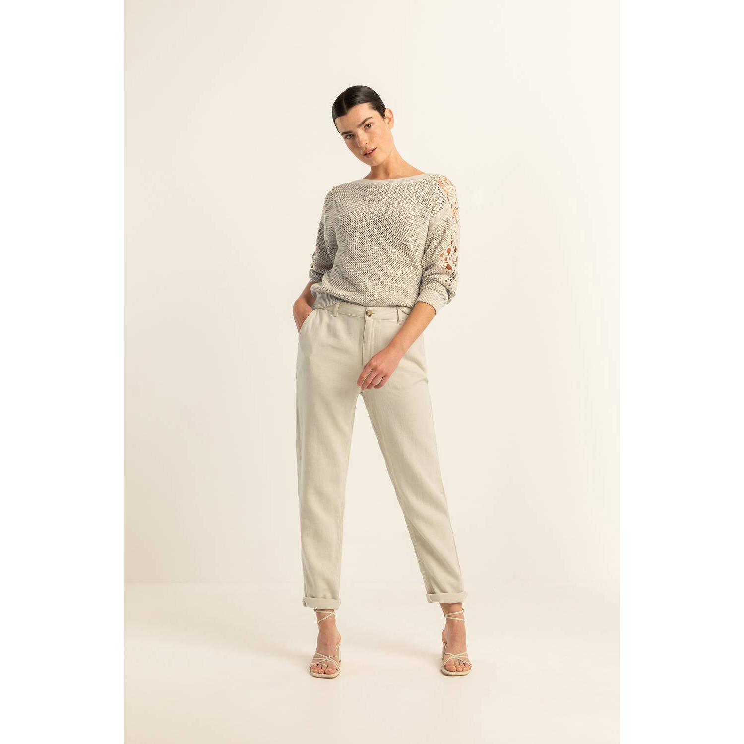 Expresso cropped straight fit broek ecru