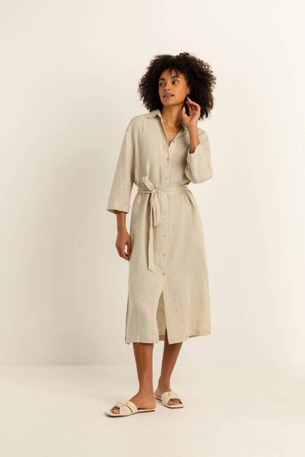 Expresso linnen blousejurk beige wehkamp