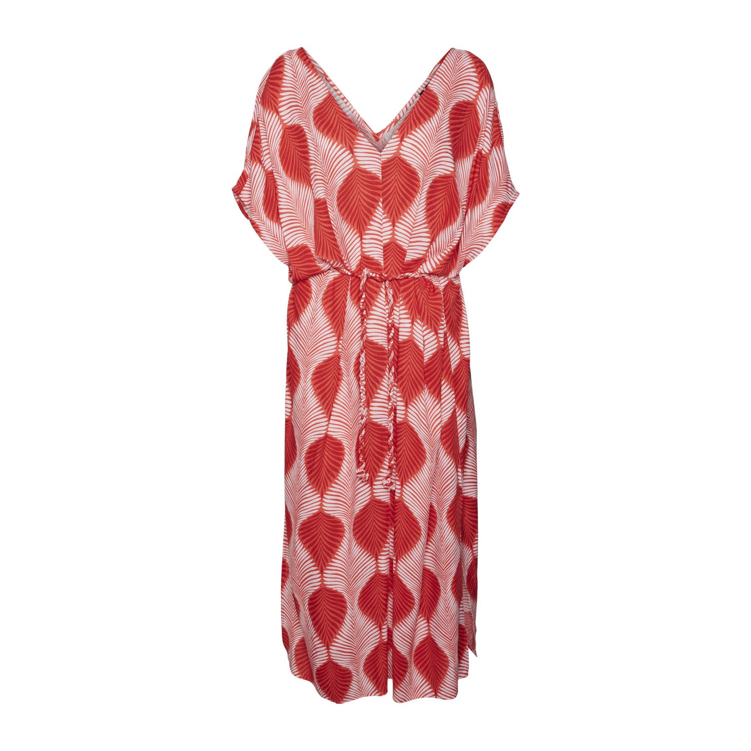 VERO MODA jurk VMTULA met all over print en ceintuur rood