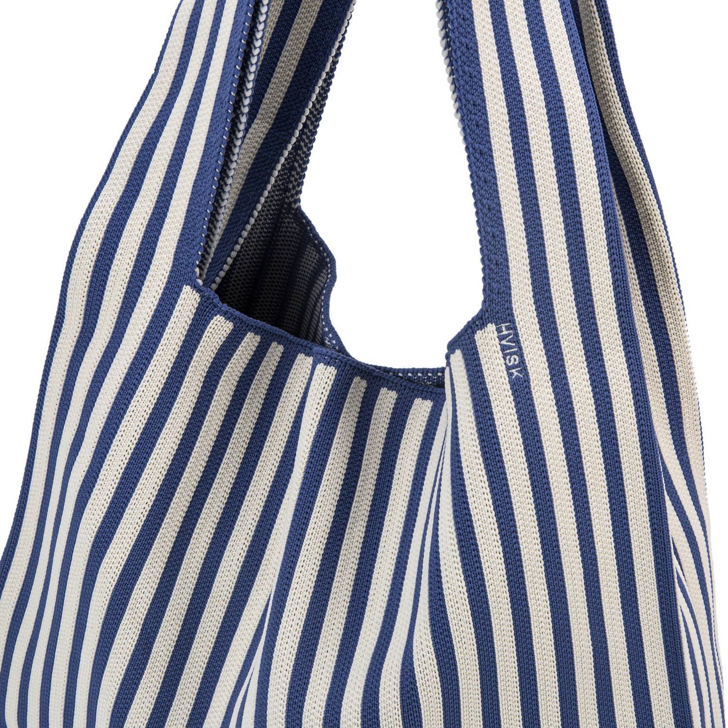 HVISK gestreepte shopper Carry Knit blauw wit