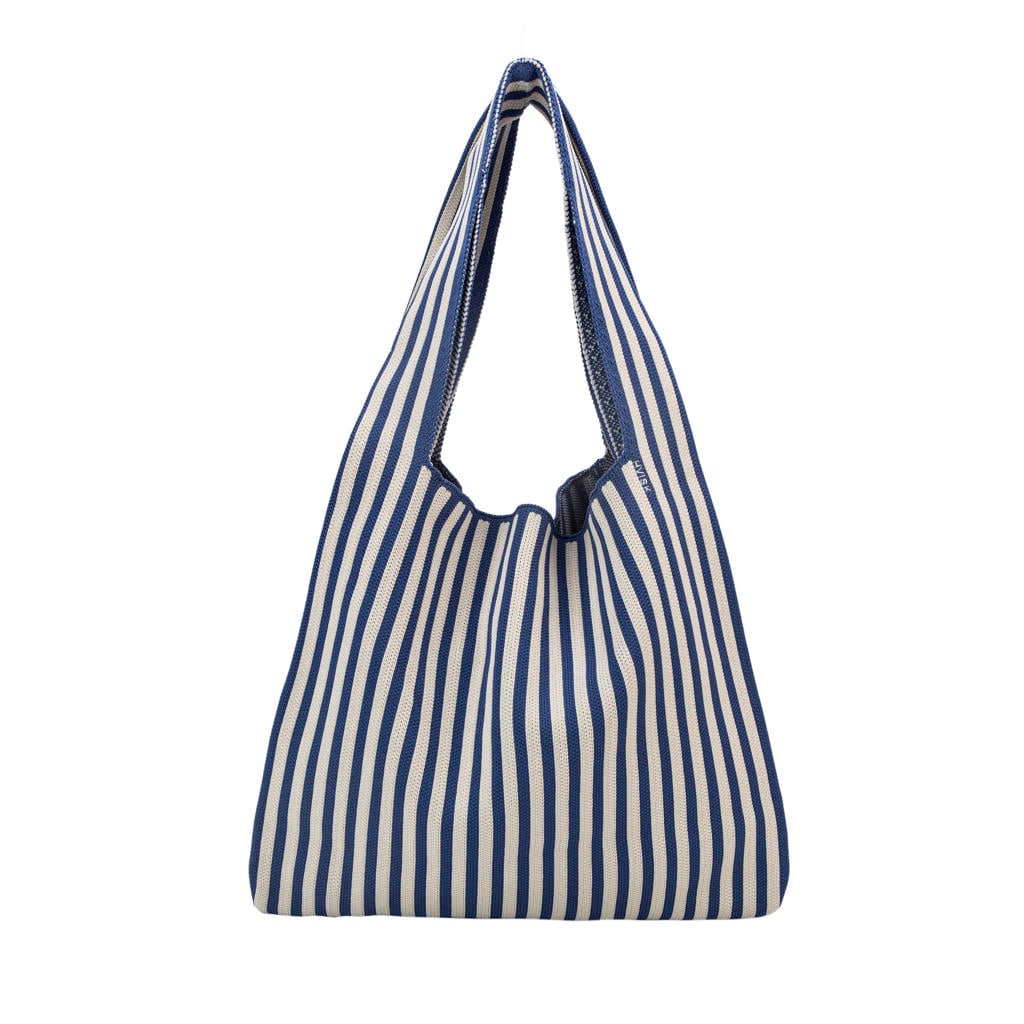 HVISK gestreepte shopper Carry Knit blauw/wit