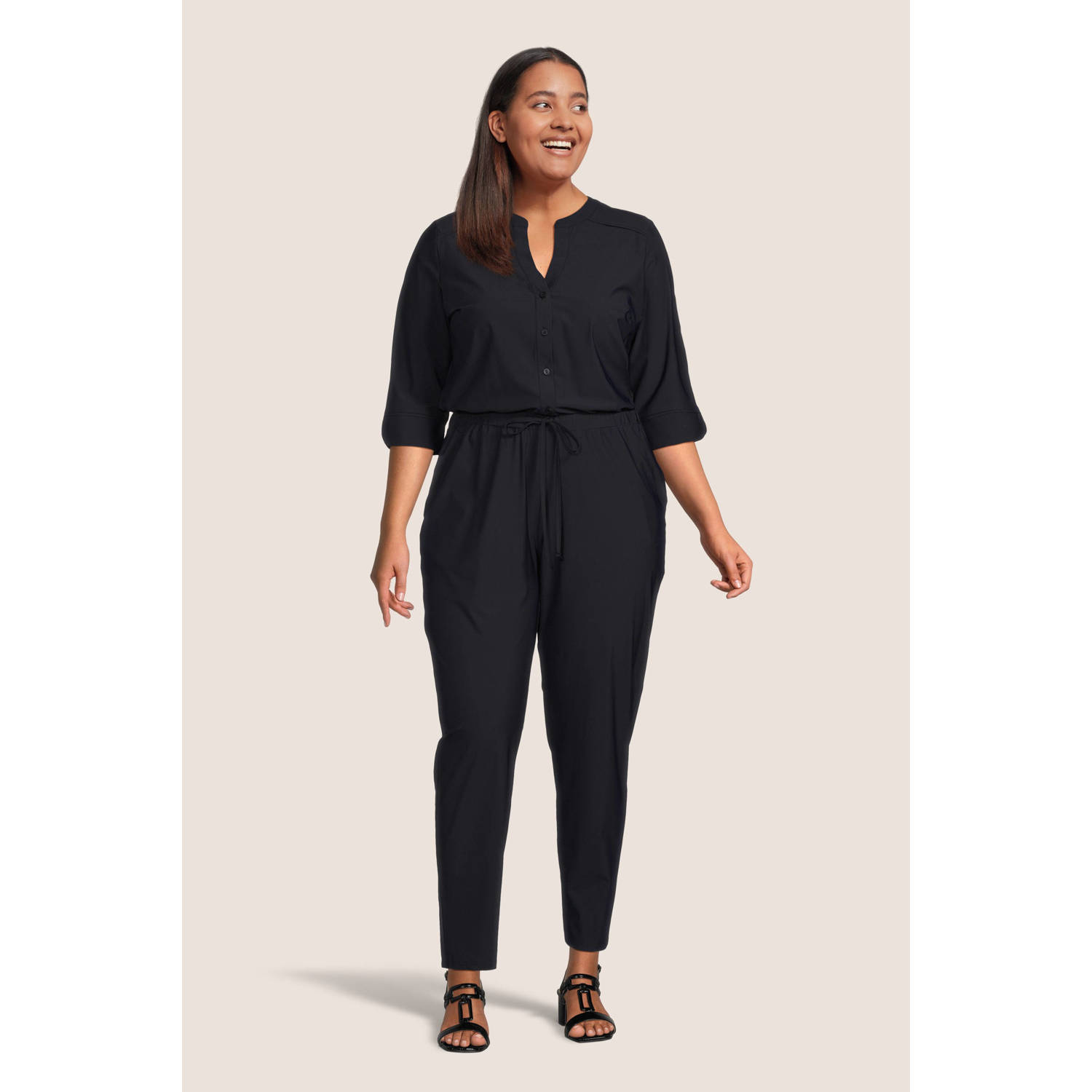 GREAT LOOKS travelstof jumpsuit donkerblauw