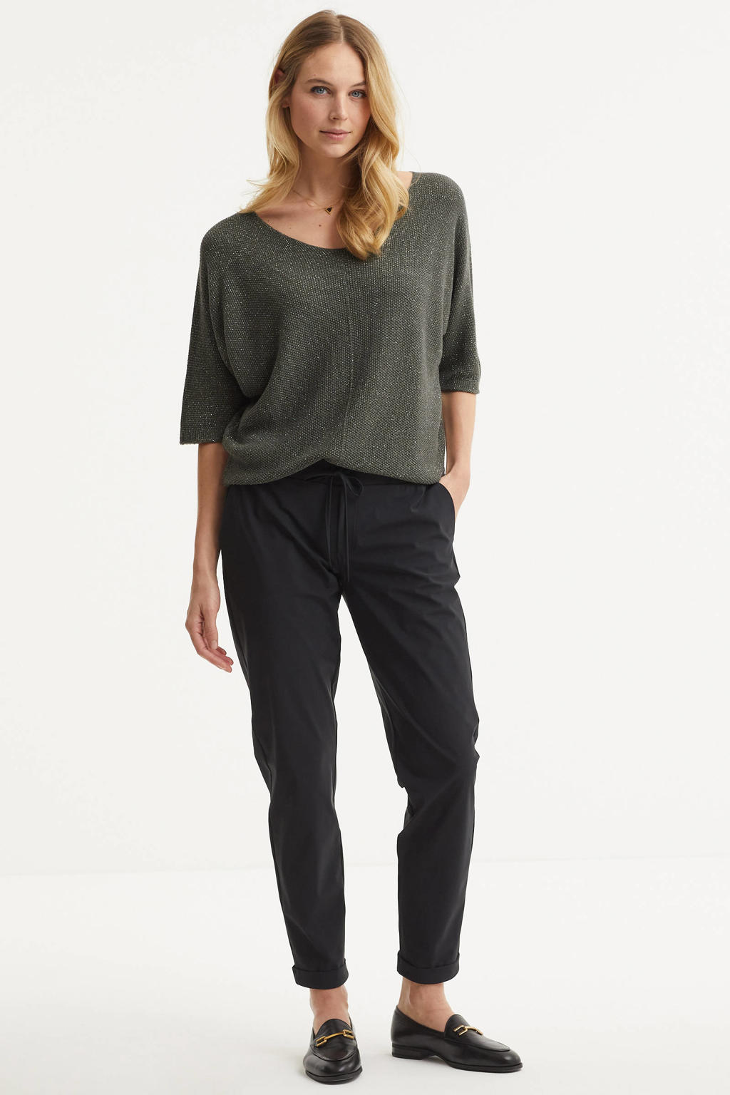 Zwarte dames Imagine travel slim fit broek met high waist, elastische tailleband met koord en effen