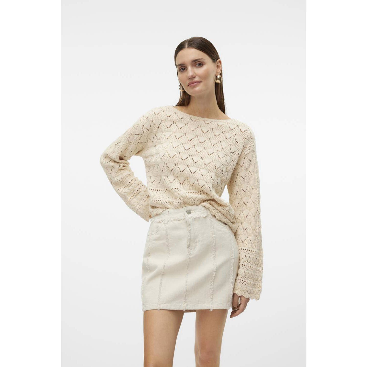 VERO MODA trui VMLUA met ingebreid patroon beige