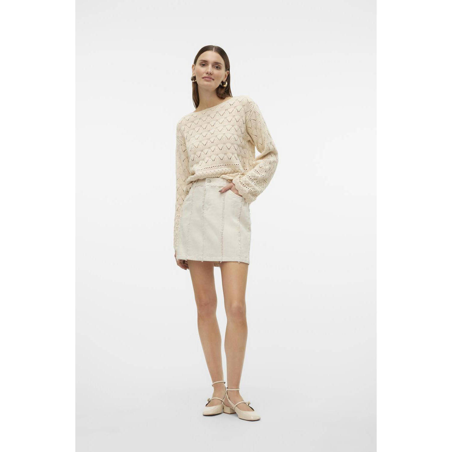 VERO MODA trui VMLUA met ingebreid patroon beige