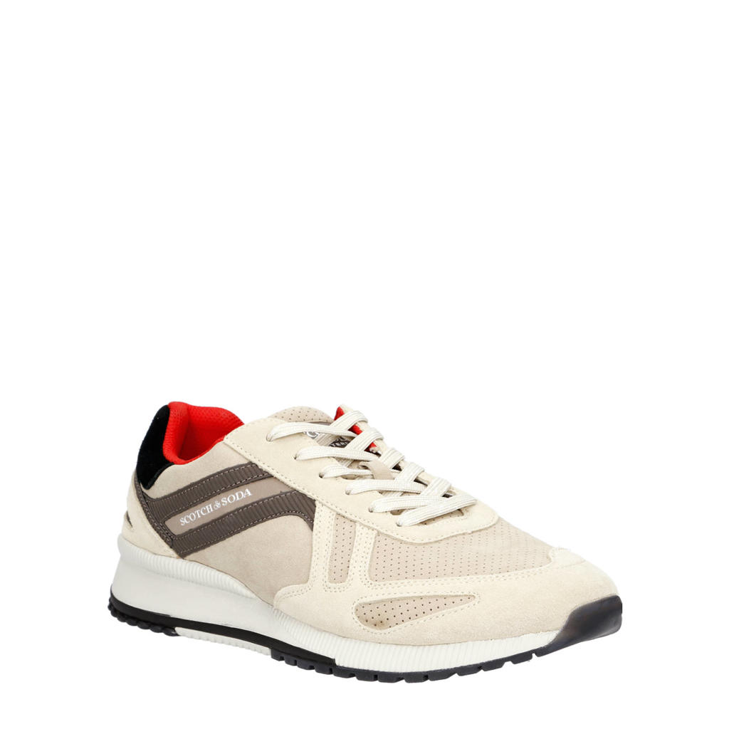 Zandkleurige heren Scotch & Soda Vivex sneakers van mesh en imitatieleer met veters