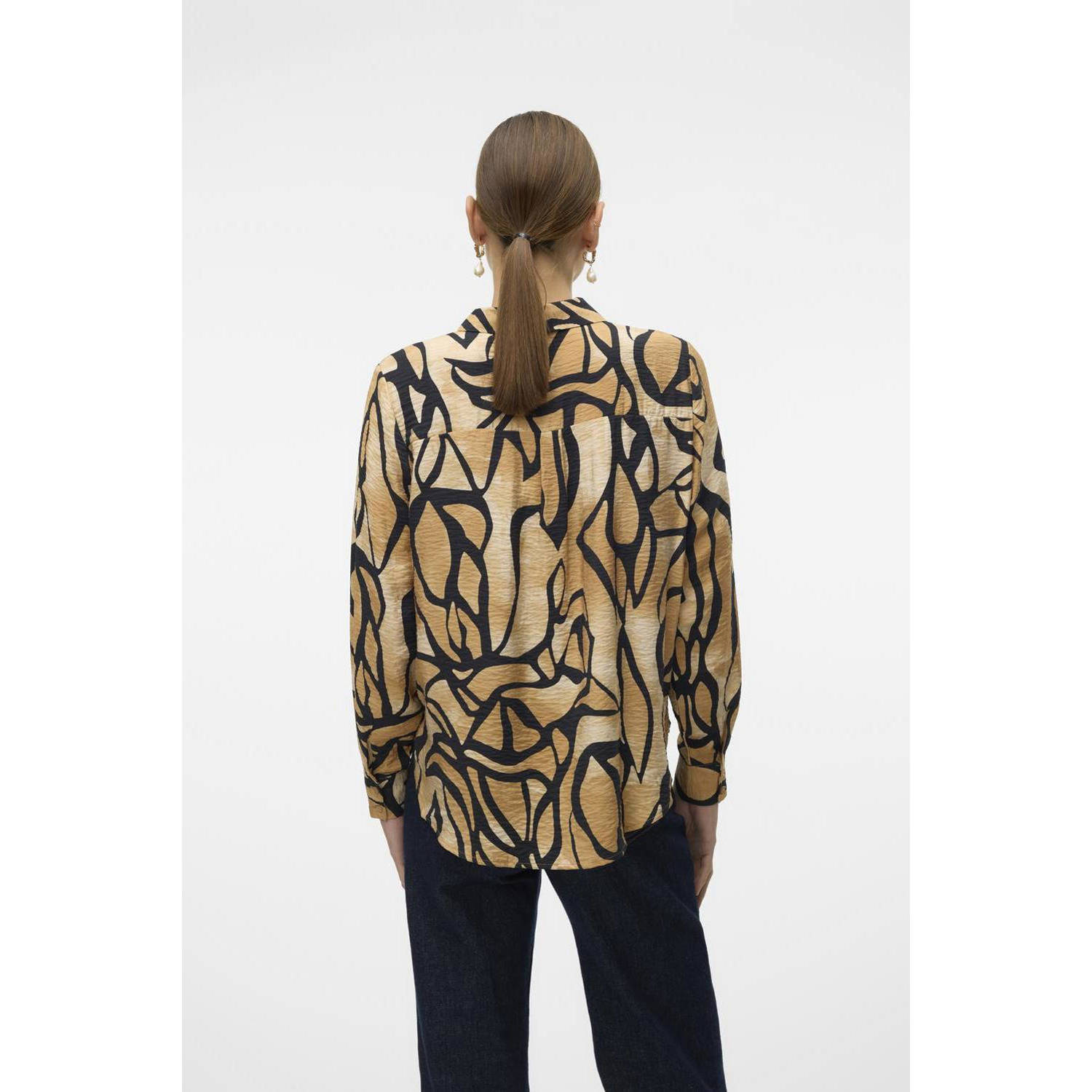 VERO MODA blouse VMMARTHA met grafische print bruin zwart